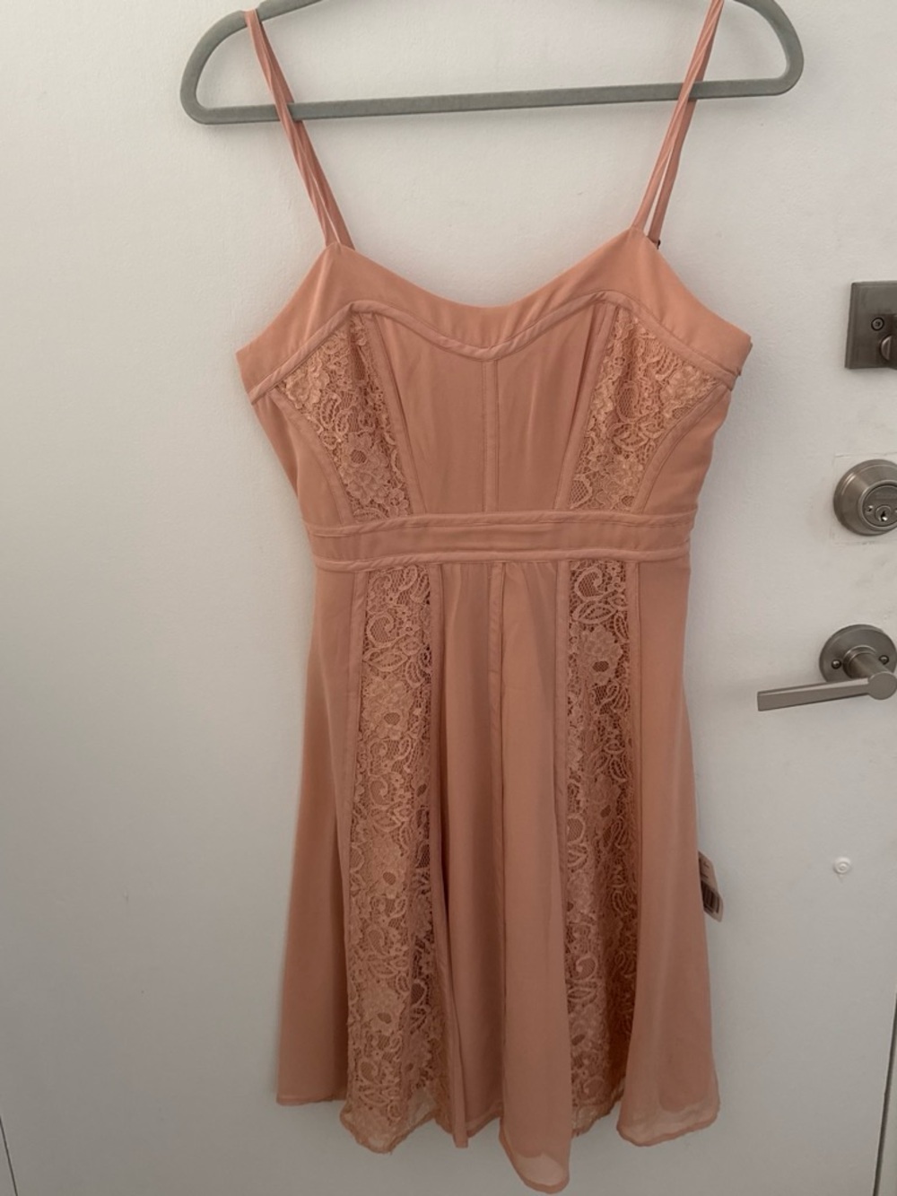 Forever 21 Peach Lace-Panel Spaghetti Strap Mini Dress